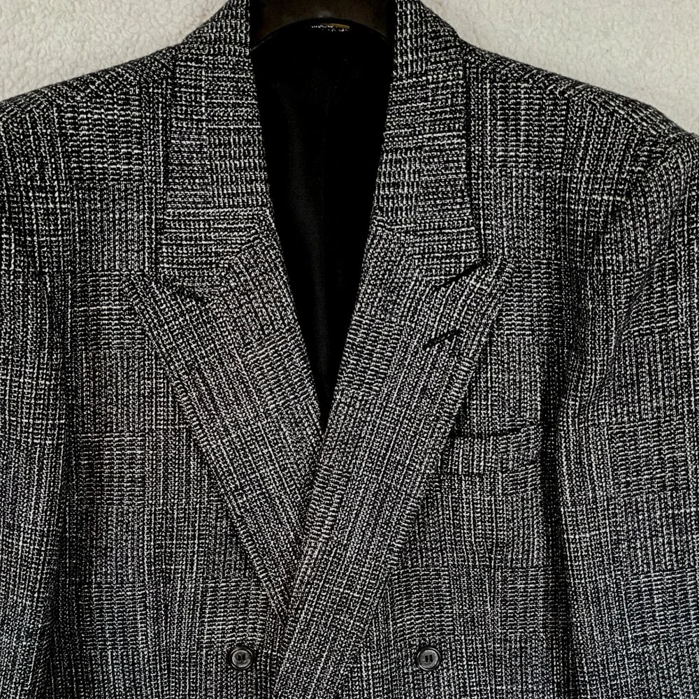 Vintage John Henry Double Breasted Tweed Blazer Mens 42R Black White Wool Casual